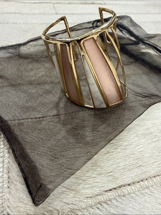 Gold-Tone Pink and White Inlay Cuff Bracelet main image 6